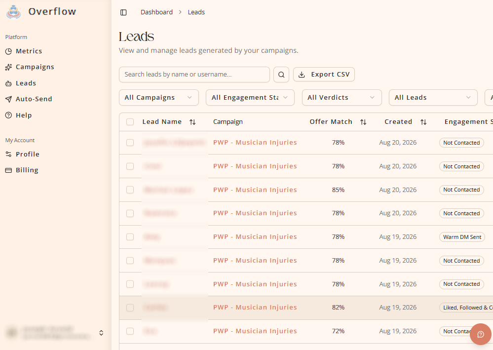 Overflow leads screen